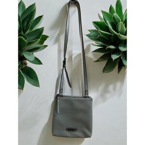 Nicole Miller NY Faux Leather Crossbody Bag Lt Blue Zip Compartments Adjustable